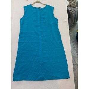 Vilini 100% Linen Sleeveless Dress Size 112 Turquoise Blue Summer Shift A-Line